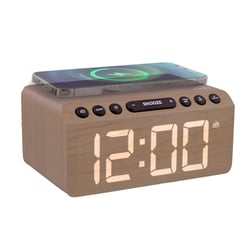 Radio réveil T'nB-  FM LED - chargeur sans fil 15W - finition bois