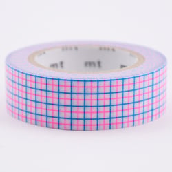 Masking tape - Quadrillé Fluo Rose-Bleu - 10 m x 15mm