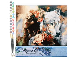 Peinture par Numéro Figured'Art - Complicité Femme et Louve blanche - Kit de Loisir Créatif DIY Numéro d'Art Complet - 40x50cm sans châssis en bois