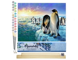 Peinture par Numéro Figured'Art - Pingouins sur la banquise - Kit de Loisir Créatif DIY Numéro d'Art Complet - 40x50cm toile roulée + châssis en bois à monter