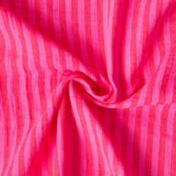 Tissu Double gaze de Coton Gipsy Rayé hibiscus sur fond Rose bonbon