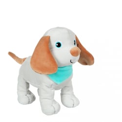 Peluche - Peluche chien Fun Puppies Sonore, gris foulard turquoise - 17 cm