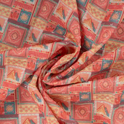 Tissu Voile de Coton Plumetis digital Lou patchwork Aztèque sur fond Corail
