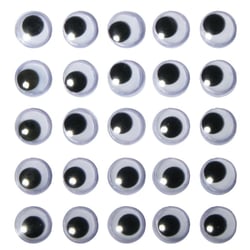 Yeux mobiles plastique autocoll., 10mm ø, 24 pces