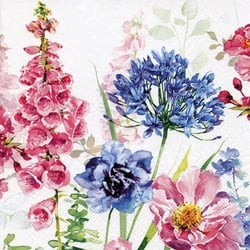Lot de 4 serviettes en papier découpage collage 33 cm FLEUR BLEUE ROSE FA 1004