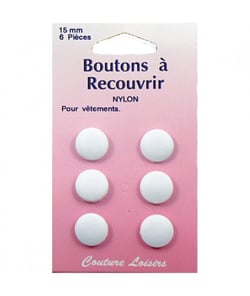 Boutons nylon n°15 à recouvrir X 6 - Distrifil 15 Blanc