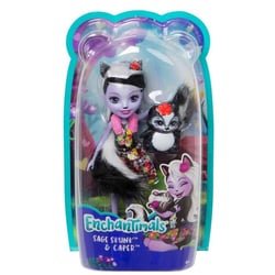 Enchantimals poupée caper et sage skunk la moufette - figurine 15 cm - animal - mattel fxm72