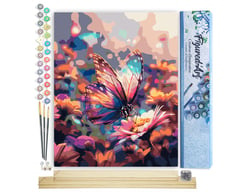 Peinture par Numéro Figured'Art - Papillon butinant - Kit de Loisir Créatif DIY Numéro d'Art Complet - 40x50cm toile roulée + châssis en bois à monter