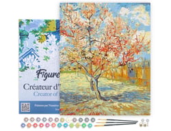 Peinture par Numéro Figured'Art avec Cadre - Van Gogh Pêcher - Kit de Loisir Créatif DIY Numéro d'Art Complet - 40x50cm toile tendue sur châssis