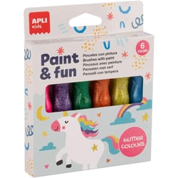 6 pinceaux avec peinture pailletée - Gouache - Pour enfant - Apli Kids