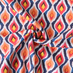 Tissu Coton imprimé  Solkha motifs géométriques Rouges sur fond Bleu marine - Au mètre