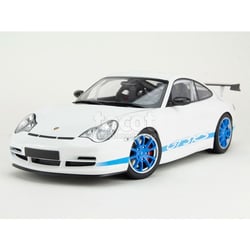 Voiture miniature de collection - MINICHAMPS - Porsche 911/996 GT3 RS 2002 - Échelle 1/18 - Carrosserie métal - Blanc/Bandes bleues