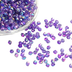 200 PERLES TOUPIES bicone a facettes Violet reflets multicolores AB Acrylique  6 mm - creation bijoux