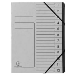 Trieur agrafé avec élastiques intérieur noir 12 compartiments - A4 - Gris - x 10 - Exacompta
