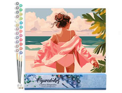 Peinture par Numéro Figured'Art - Profitez de la plage - Kit de Loisir Créatif DIY Numéro d'Art Complet - 40x50cm sans châssis en bois
