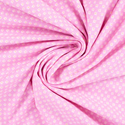 Tissus Jersey Coton imprimé Petites fleurs blanches et jaunes sur fond Rose