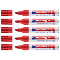 Lot 5 Marqueurs permanents EDDING - Rouge - Pointe biseautée 1-5 mm - Rechargeable