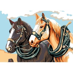Princesse - Canevas antique Chevaux de traits 32x50 cm