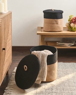 Corbeille Coton Noir/beige SILOPI - Beliani