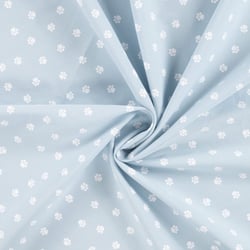 Tissu Popeline de Coton  patounes blanches Zumi sur fond Bleu ciel - Au mètre