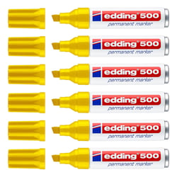 Lot de 6 marqueurs permanents - EDDING - Pointe large biseautée 2-7 mm - Corps aluminium - Jaune - 500
