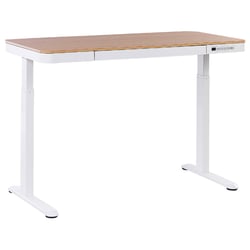 Bureau Réglable Bois Clair et Blanc 120 x 60 cm Electrique Assis/Debout à Cadre en Acier Poudré Design Moderne Hauteur Ajustable
