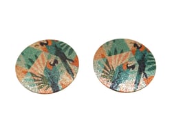 2 Breloques rondes pailletées 20mm imprimé tropical perroquet doré - vert -  orange