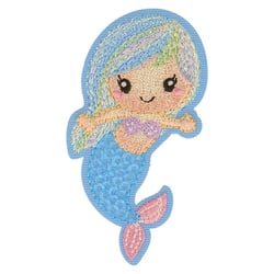 Ecusson thermocollant aquatique sirene bleue 6,5cm x 4,5cm