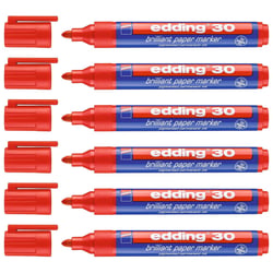 Lot de 6 marqueurs permanents EDDING - Pointe ronde 1,5-3 mm - Encre brillante - Rouge