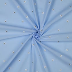 Tissu Coton brodé petites Paquerettes lurex sur fond Bleu ciel