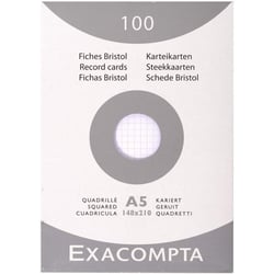 Fiches bristol - A5 - Petits carreaux - Non perforées - Blanc - Lot de 100 - Exacompta