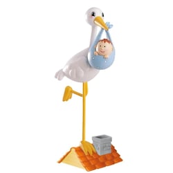 Dekora - Décoration Cigogne à cloche-pied Bleue en métal
