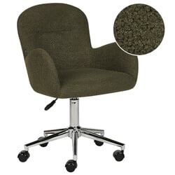 Fauteuil de Bureau Vert en Tissu Bouclé avec Accoudoirs Siège Hauteur Ajustable sur Roulettes pour Espace de Travail Rétro Moderne