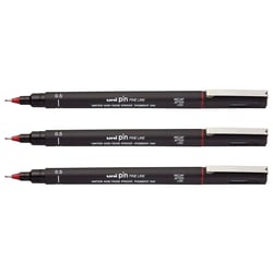 Lot de 3 feutres techniques pointe fine - UNI-BALL - PIN 05200 B - 0,5 mm - Rouge