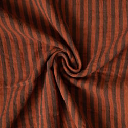 Tissu Double gaze de Coton Gipsy Rayé charbon sur fond Terracotta