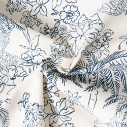 Tissu Toile de Jouy Palme Indigo sur fond Naturel