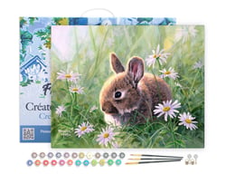 Peinture par Numéro Figured'Art avec Cadre - Lapin et marguerites - Kit de Loisir Créatif DIY Numéro d'Art - 40x50cm toile tendue sur châssis