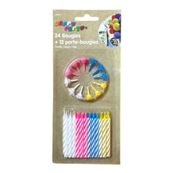 Bougies - Pour gâteaux d'anniversaire - 24 bougies + 12 porte-bougies