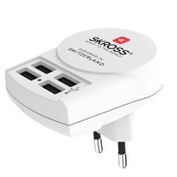 Skross Adaptateur Chargeur Europe 4 ports USB-A Puissant et Compact Blanc