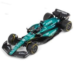 Voiture miniature F1 - BURAGO - Aston Martin AMR25 - Échelle 1:43 - Casque inclus - Vitrine transparente