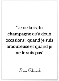 Affiche Citation Coco Chanel : 'Je ne bois du champagne…' | A3 : 29,7x42cm