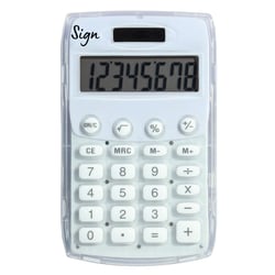 Calculatrice de poche - Blanc - Energie solaire - 8 chiffres - Sign
