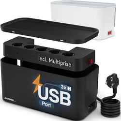 Boite Cache Cable - 5 Prises, 3 USB A, Range Cable avec Cache Multiprise, Boîtier de Rangement avec Cache Prise Electrique- ACROPAQ