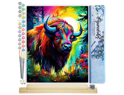 Peinture par Numéro Figured'Art - Bison Coloré Abstrait - Kit de Loisir Créatif DIY Numéro d'Art Complet - 40x50cm toile roulée + châssis en bois à monter