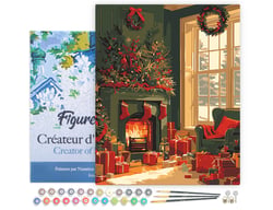 Peinture par Numéro Figured'Art avec Cadre - Feu de Cheminée à Noël - Kit de Loisir Créatif DIY Numéro d'Art Complet - 40x50cm toile tendue sur châssis