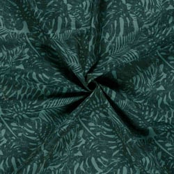 Tissu Short de bain déperlant recyclé Feuillage sur fond Bleu pétrole