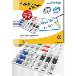 Lot de 60 feutres tableau blanc effaçable - BIC - Pointe ogive moyenne - Couleurs assorties
