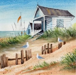 Lot de 4 serviettes en papier découpage collage 33 cm CABANE BORD DE MER