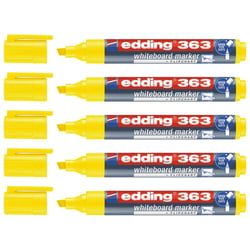 Lot de 5 marqueurs pour tableaux blancs - EDDING 363 - Jaune - Pointe biseau 1-5 mm