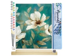 Peinture par Numéro Figured'Art - Fleurs blanches abstraites - Kit de Loisir Créatif DIY Numéro d'Art Complet - 40x50cm toile roulée + châssis en bois à monter